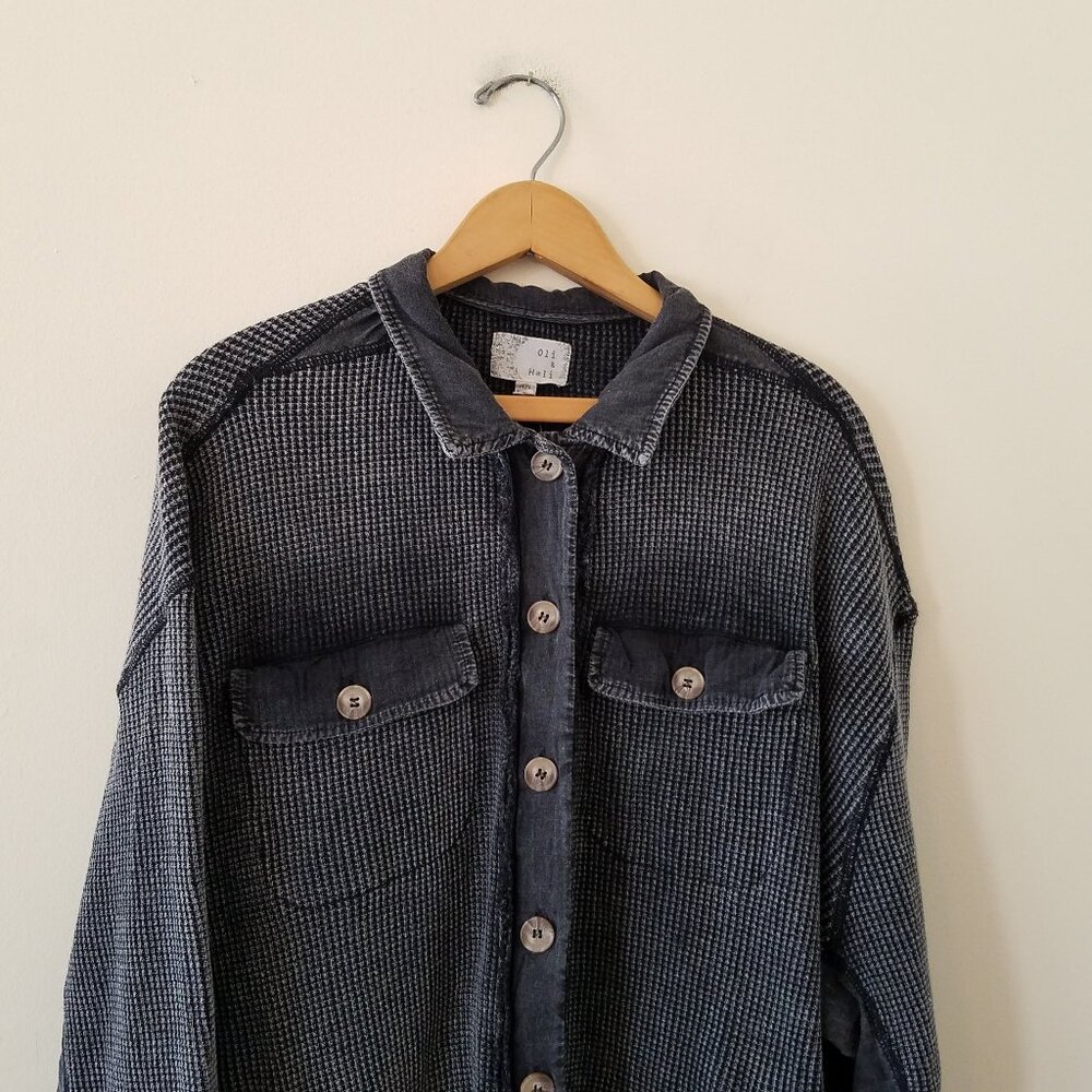 Oli & Hali waffle knit button down duster cardigan raw edge deconstructed